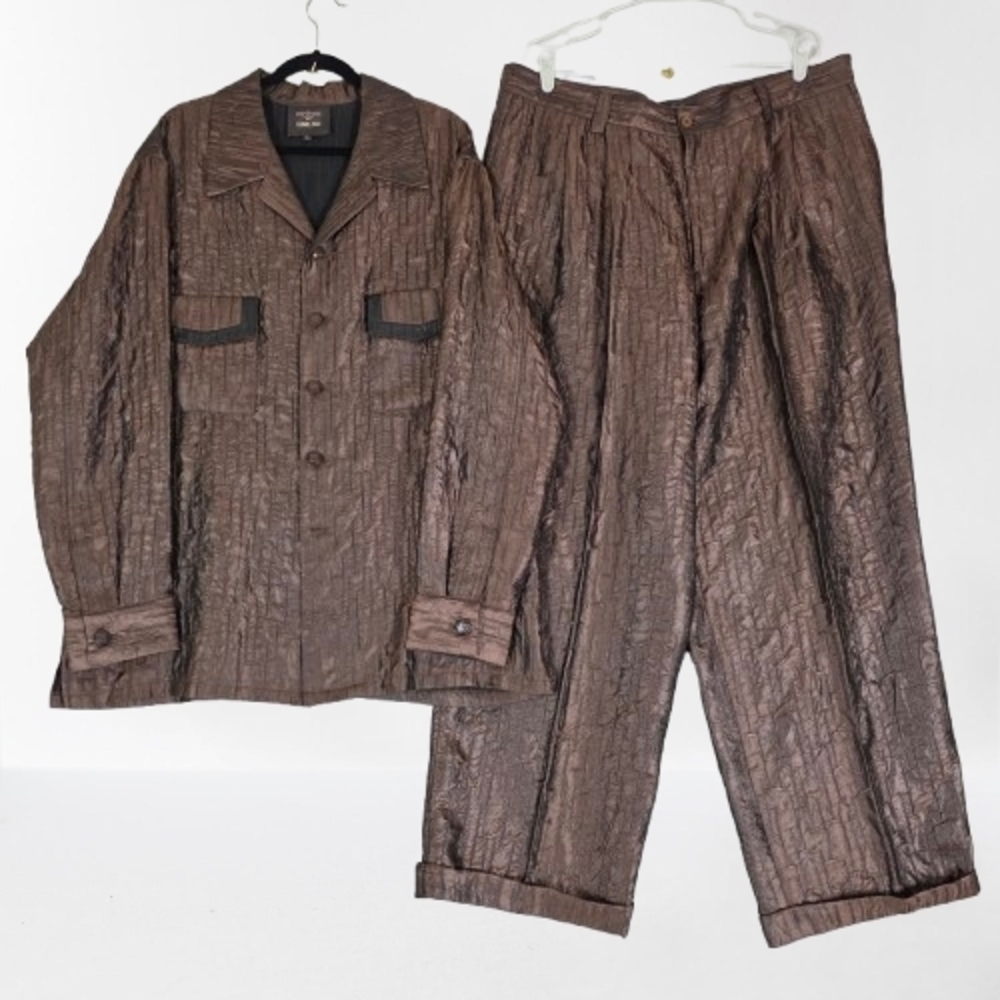 Carmel Zhao Textured Two-Piece Leisure Suit  Brown Men's XL/40